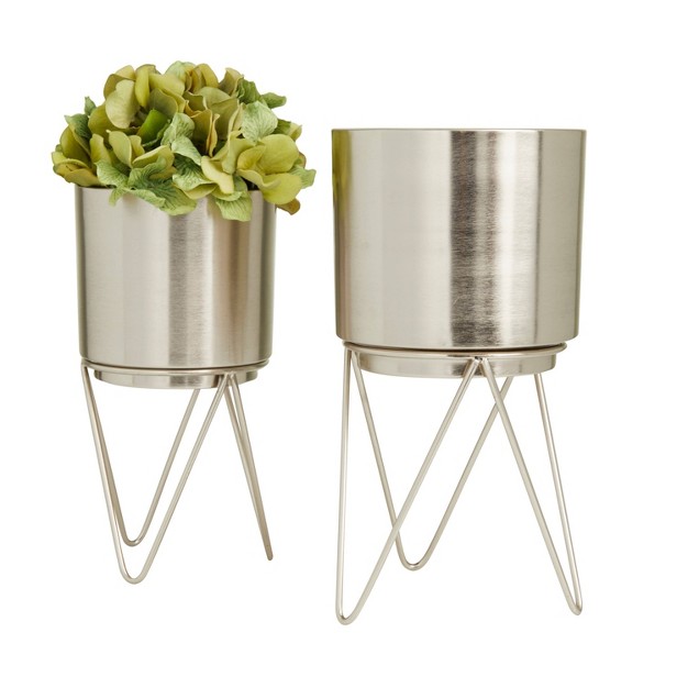 Cosmoliving By Cosmopolitan 2pc Modern Glossy Metal Planter Pots