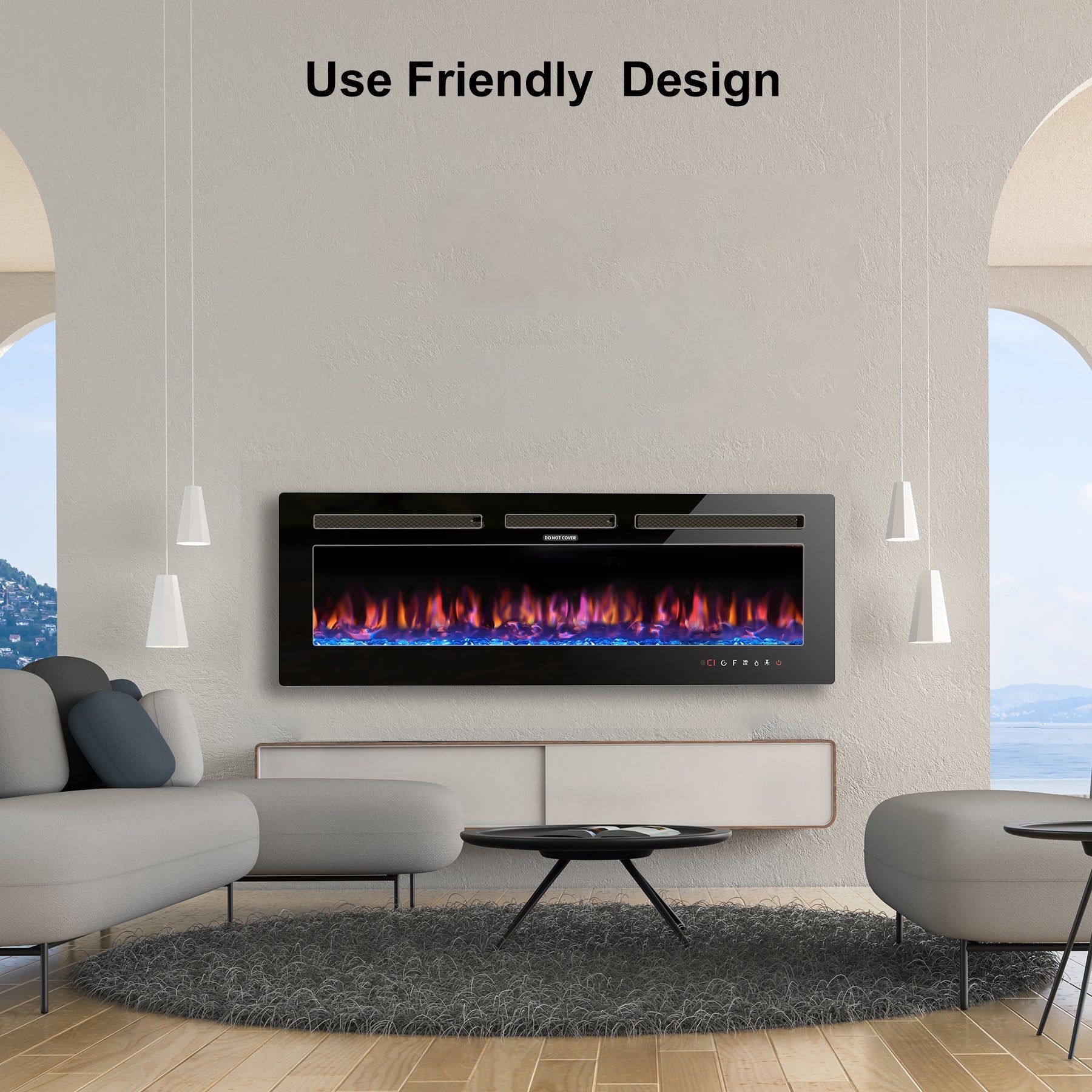 Homesuit 50" Electric Fireplace with Free Standing, Recessed and Wall Mounted 12 Flame Colors