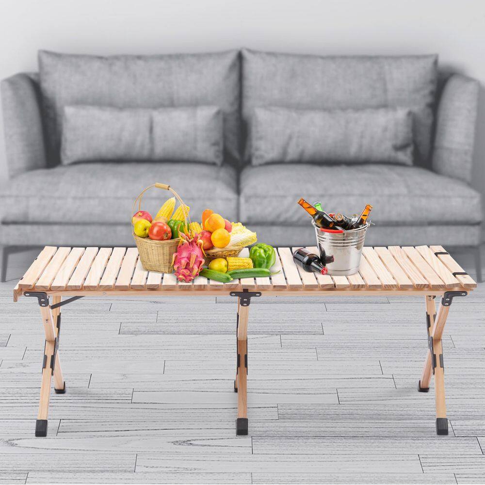 YIYIBYUS Rectangular Wood Outdoor Portable Foldable Picnic Table Original Wood Color DLDB88O400-1