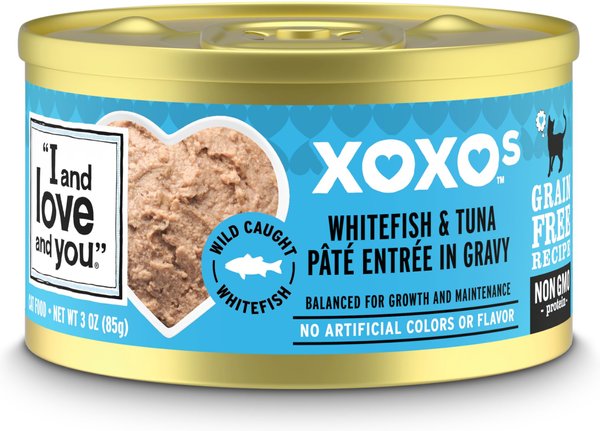 I and Love and You XOXO Whitefish and Tuna Pate Grain-Free Canned Cat Food， 3-oz can， case of 24