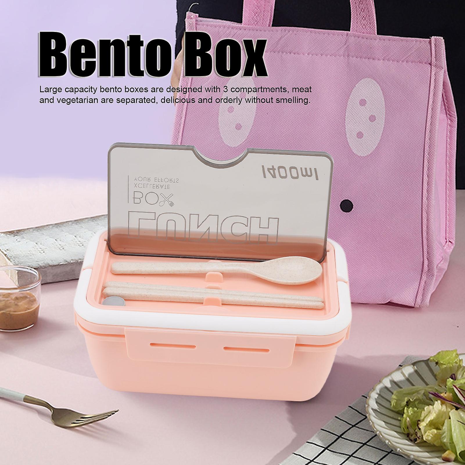 Bento Lunch Box， Leakproof Lunch Box Containers For Kids And Adults Large Capacity Thermal Lunch Box With 3 Compartments， Spoon Chopsticks[pink]