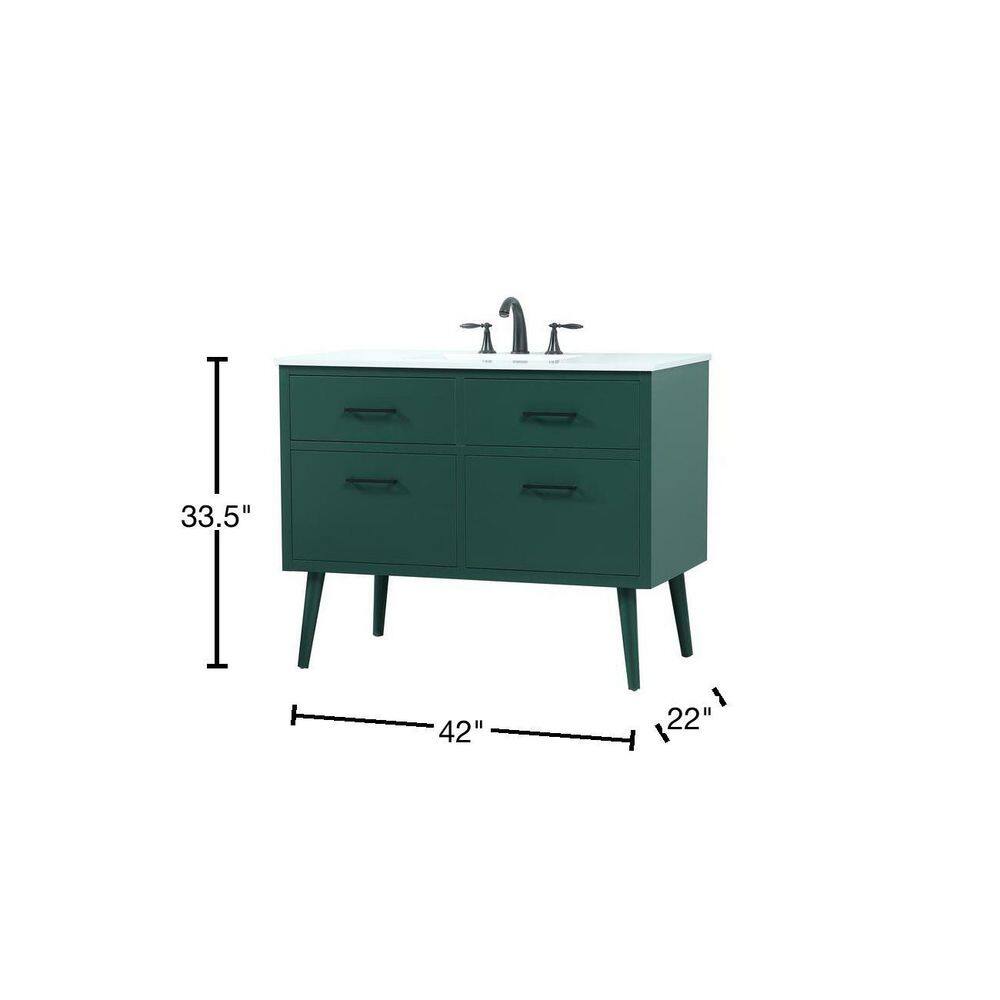 Timeless Home 42 in. W Single Bath Vanity in Green with Quartz Vanity Top in Ivory with White Basin TH82042Green