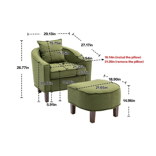 Modern Barrel Chair Mid Century Upholstered Accent Chair Round Arms Chair with Ottoman， Green