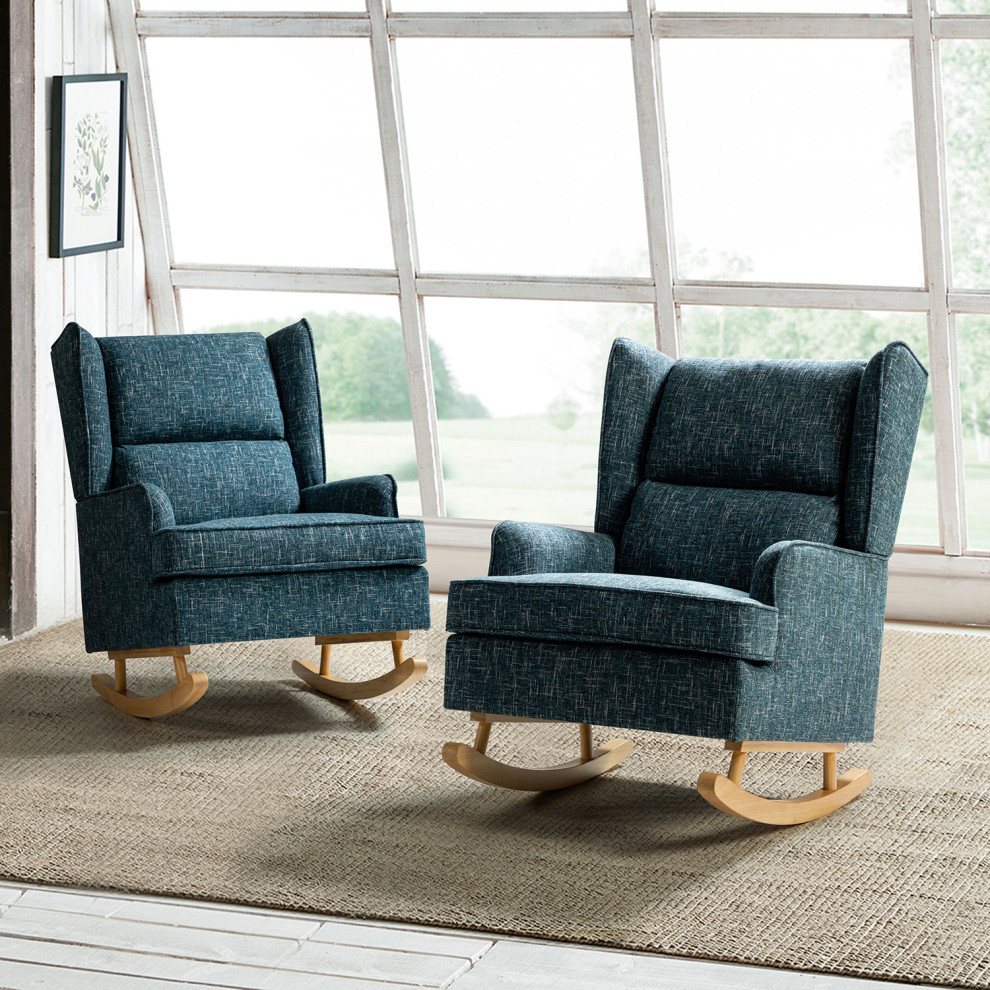 Upholstery Wingback Rocking Chair  Set of 2   Transitional   Rocking Chairs   by Karat Home  Houzz