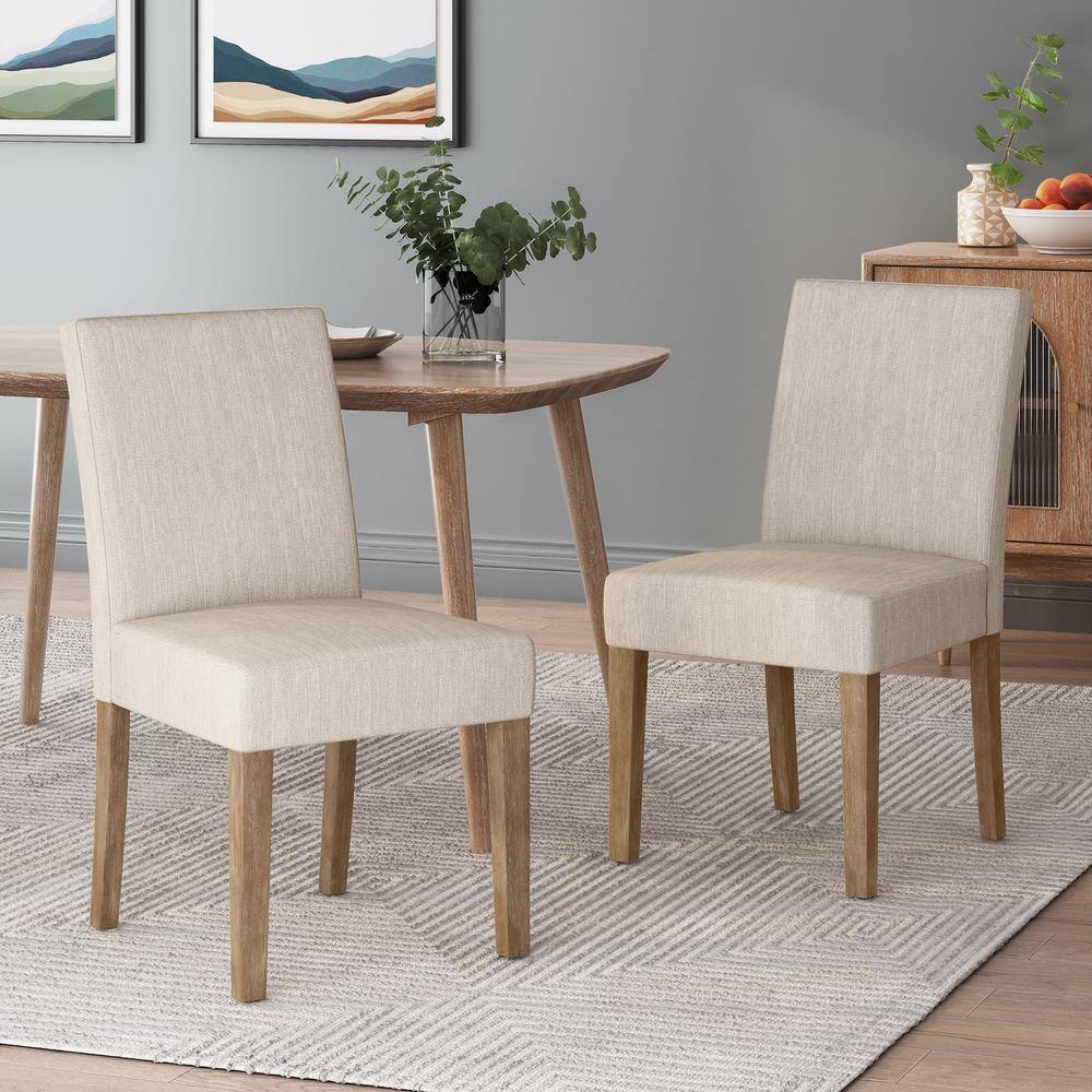 Noble House Benewah Beige and Weathered Brown Fabric Dining Chairs (Set of 2) 94192