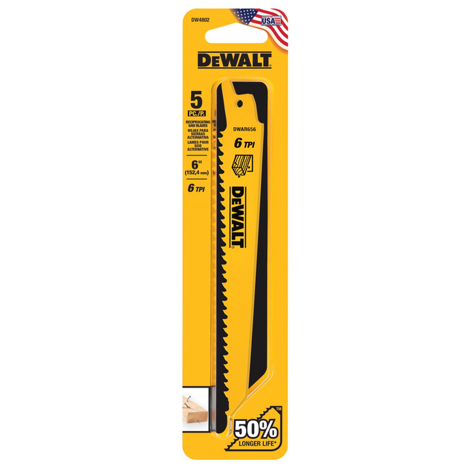 DW 6 in. Bi-Metal Reciprocating Saw Blade 6 TPI 5 pk