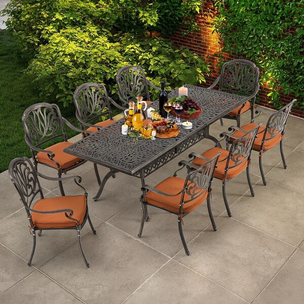 9Piece Outdoor Dining Set with 1 Table + 8 Chairs，AllWeather Aluminum Outdoor Patio Sets for Patio，Backyard，Garden