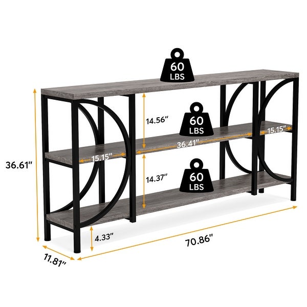 3 Tier Narrow Console Table with Storage Shelves， Industrial Entryway Table Behind Sofa Couch for Living Room