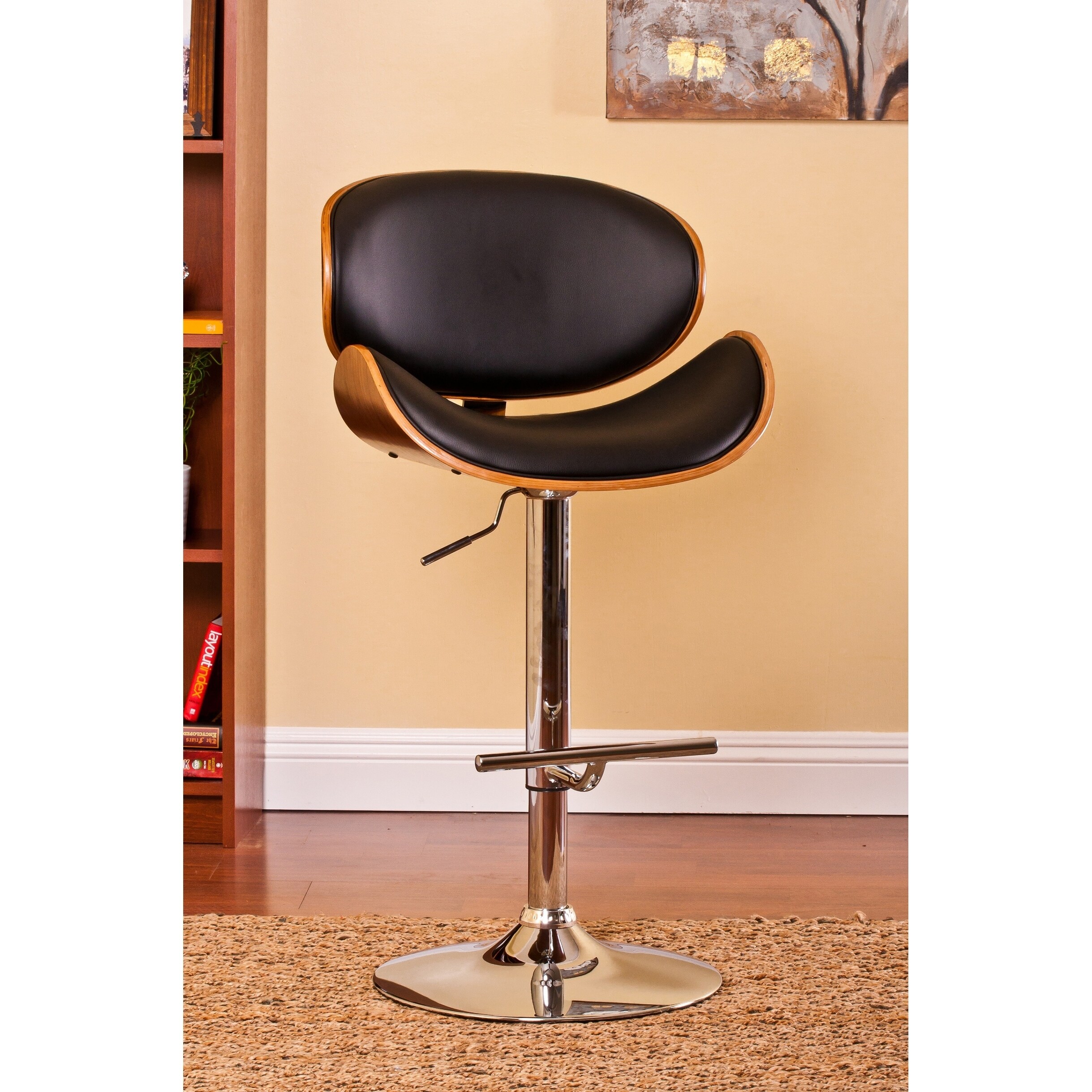 Modern Swivel Walnut Bentwood Adjustable Height Bar Stool