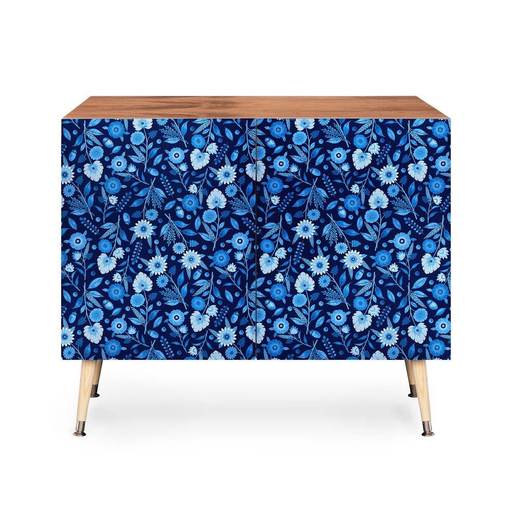 Julia Madoka Sky Blue Folk Florals Made to Order Credenza Cabinet