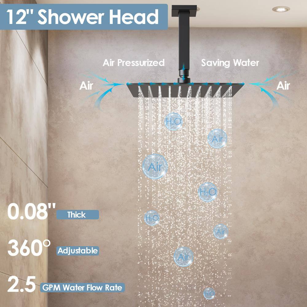 CRANACH 5-Spray Patterns Shower Faucet Set 12 in. Ceiling Mount Dual Shower Heads 2.5 GPM with 6-Jets in Matte Black SRSFS1004-BK12