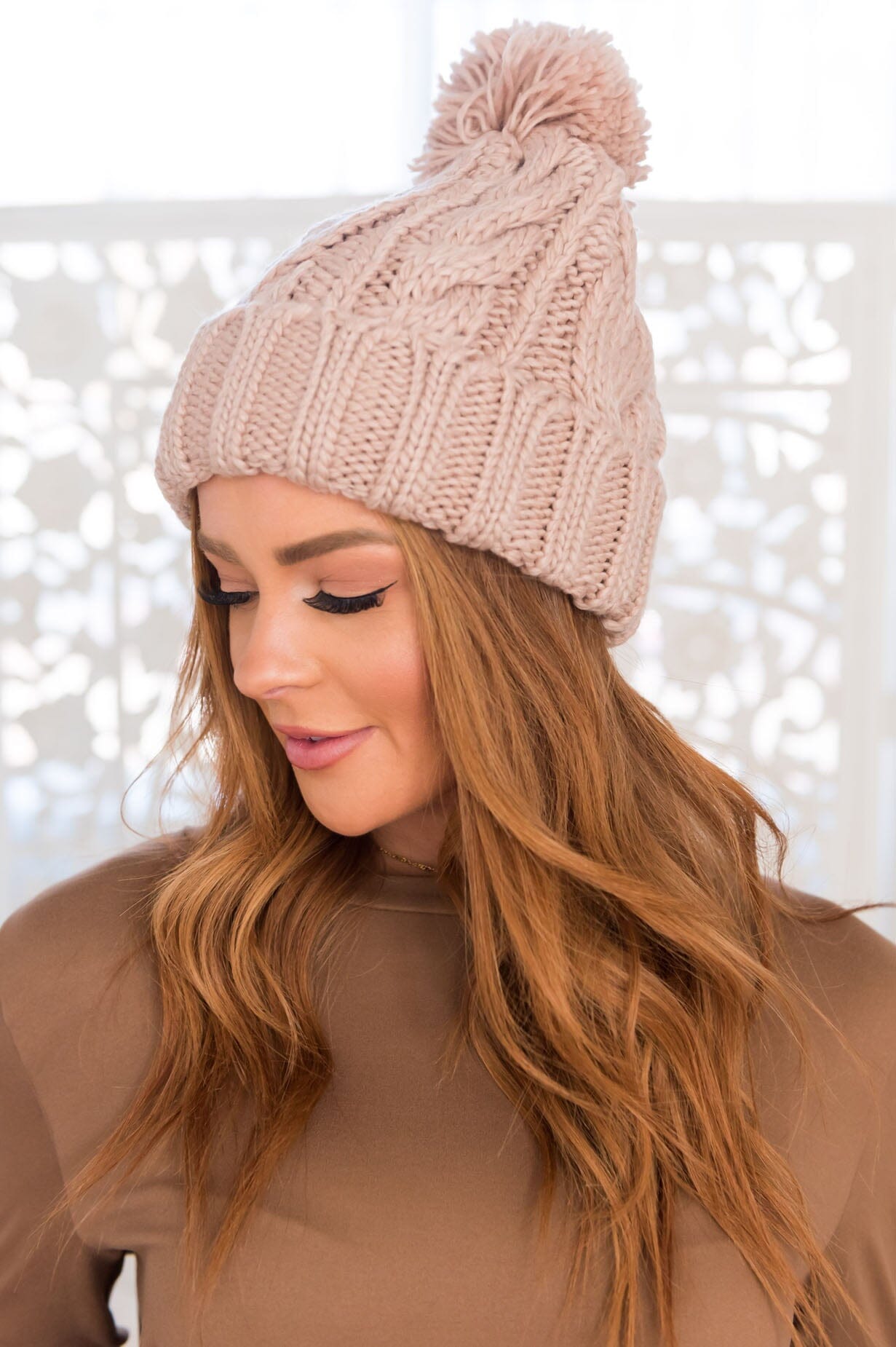 Sit By The Fire Cable Knit Pom Pom Beanie