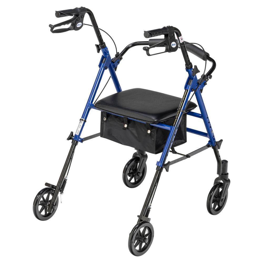 Drive Medical Adjustable Height Rollator Rolling Walker with 6 in. Wheels Blue rtl10261bl