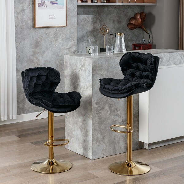 Set of 2 Velvet Counter Height Adjustable Swivel Bar Stools