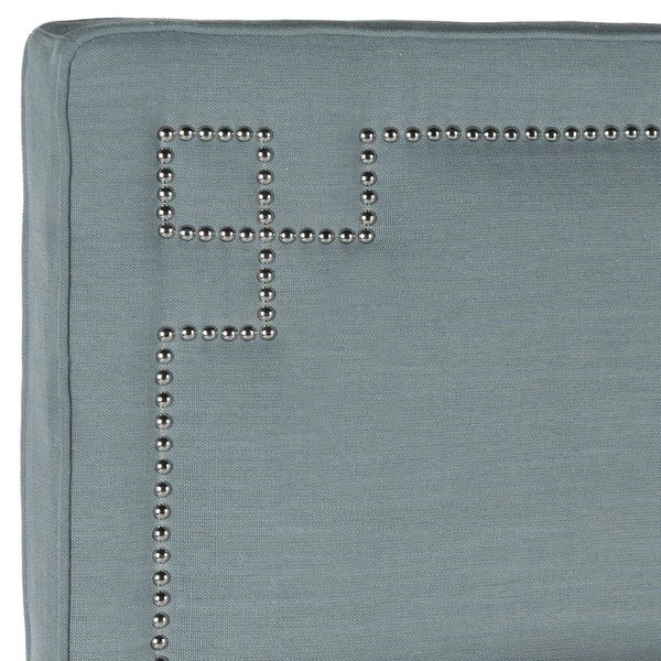 SAFAVIEH Remington Sky Blue Linen Blend Upholstered Greek Key Headboard (Queen) - - 9989333