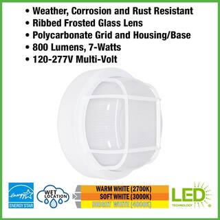 Hampton Bay 8.5 in. Round White LED Outdoor Wall Ceiling Bulkhead Light 3 Color Temperature Option Weather Rust Resistant 800 Lumen 504081010