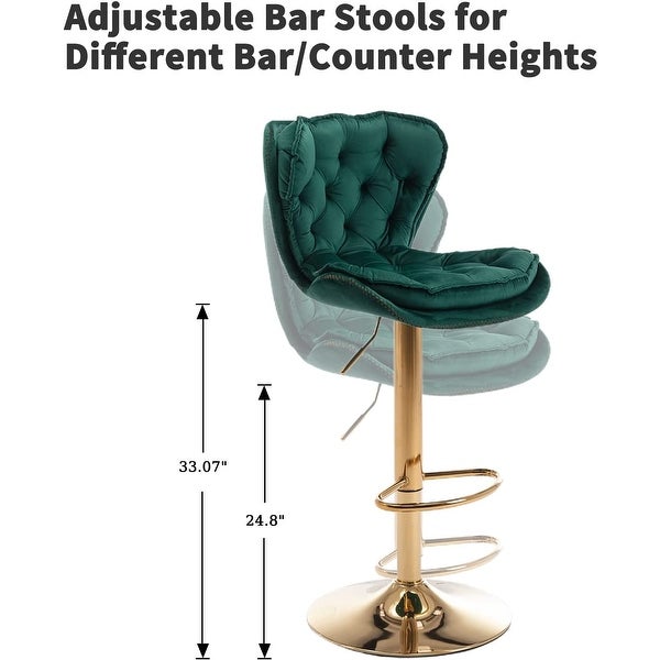 Velvet Tufted Bar Stools Set of 2， Metal Base