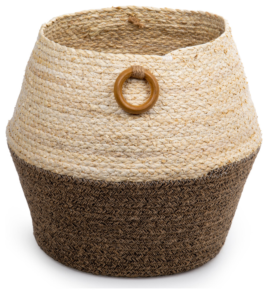 Natural Jute Rope Planter Basket With Ring Handles  9.8 quotx12.2 quot  Natural   Beach Style   Outdoor Pots And Planters   by CTG Brands Inc.  Houzz