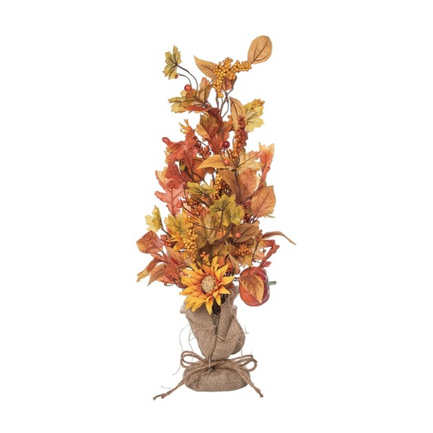 Transpac Metal 26 In Multicolored Harvest Pumpkin And Sunflower Tree