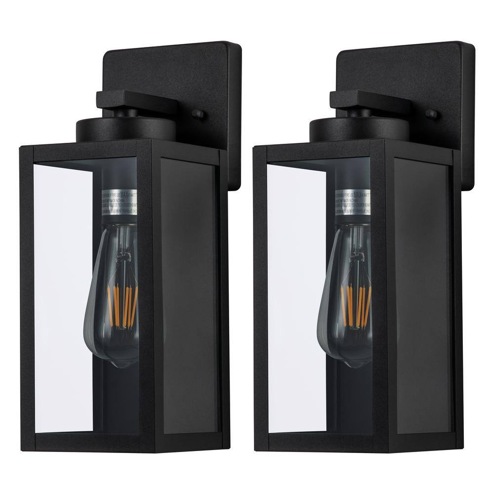 C Cattleya 1-Light Matte Black Hardwired Outdoor Wall Lantern Sconce with Clear Tempered Glass (2-Pack) CA2241-2W