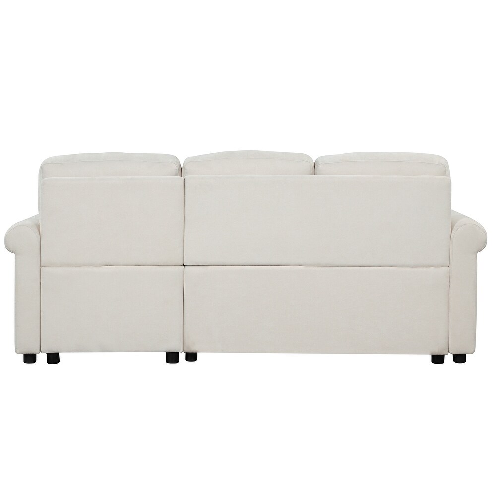 Beige Convertible Sleeper Sofa Bed with Storage Chaise Sleeper Bench