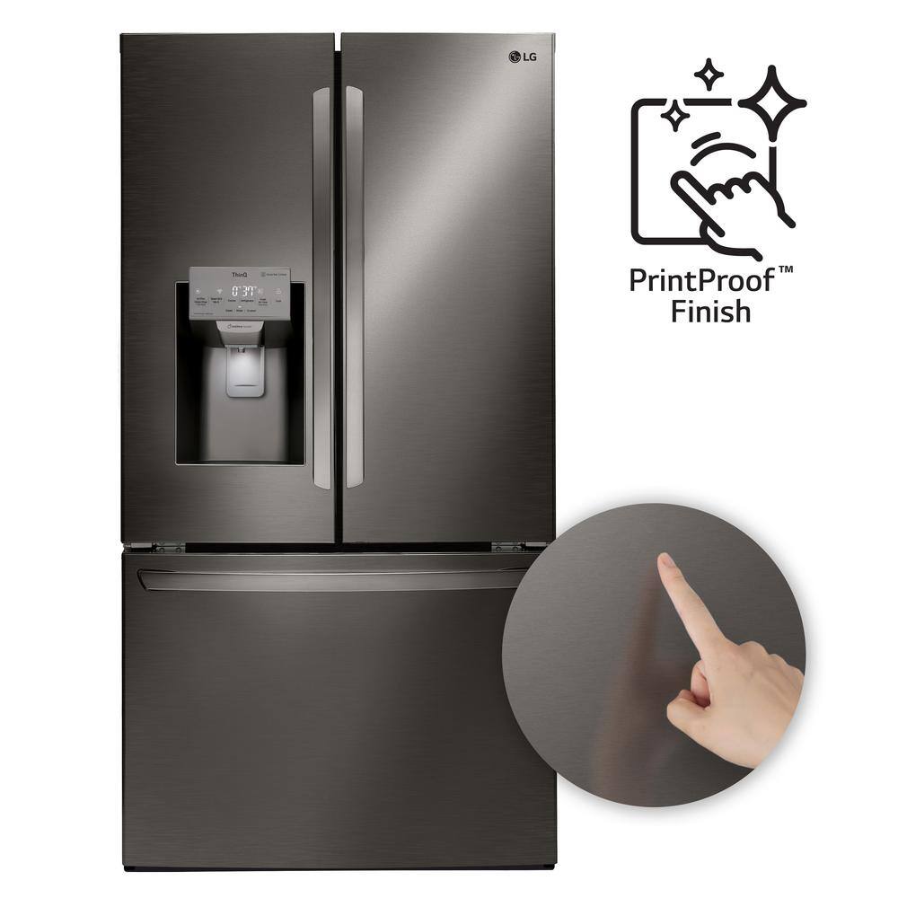 LG 26 cu. ft. French Door Smart Refrigerator with Ice and Water Dispenser in PrintProof Black Stainless Steel LFXS26973D