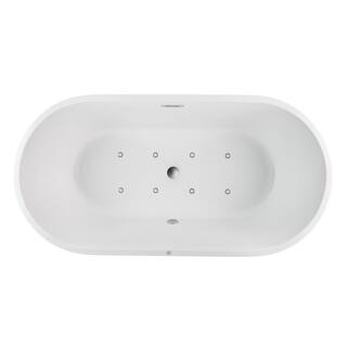 Vanity Art 54 in. L X 29 in. W White Acrylic Freestanding Air Bubble Flatbottom Bathtub in WhitePolished Chrome VAB6815-NXSW