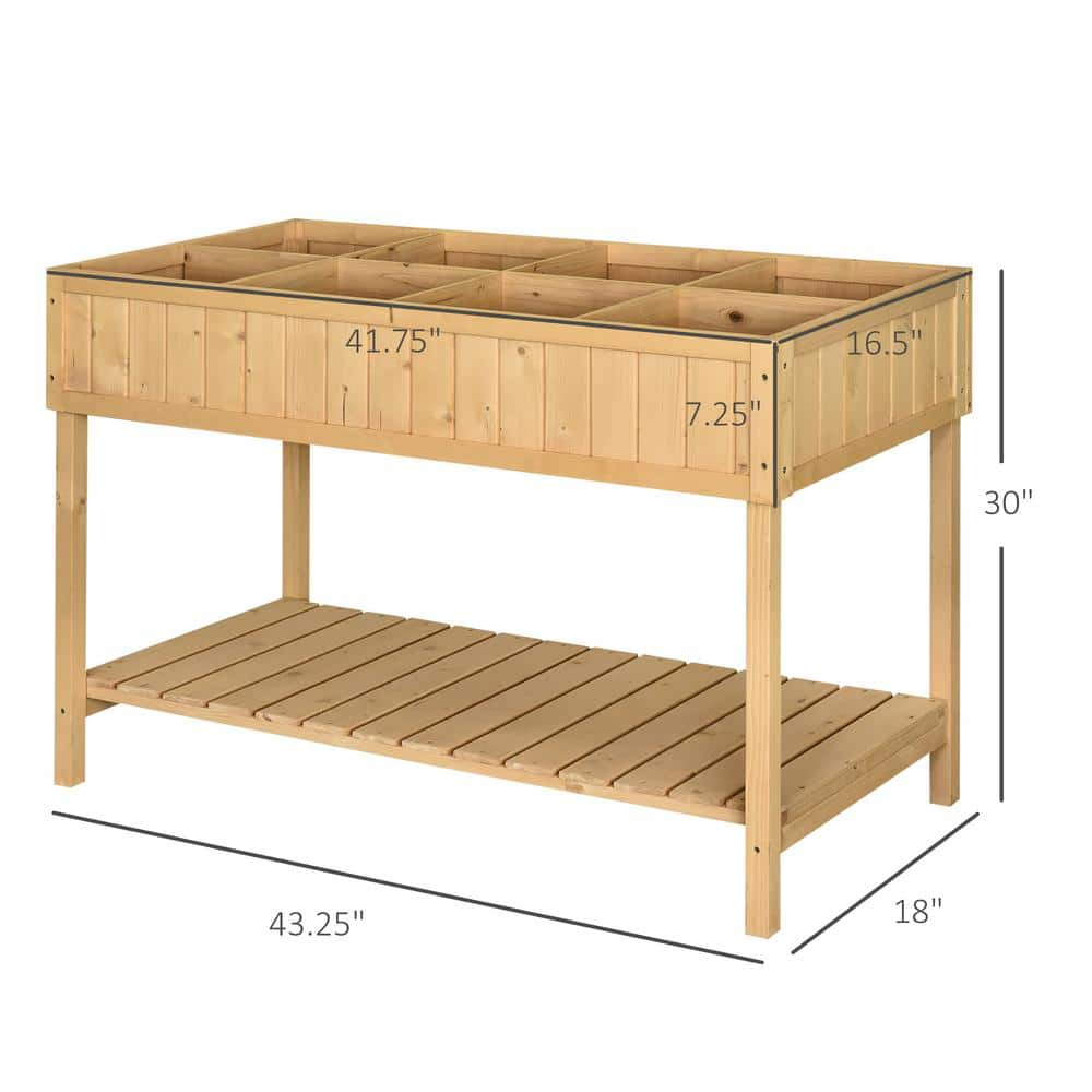 Outsunny Natural Wooden Raised Garden Bed with 8 Slots and Open Shelf 845-238V01