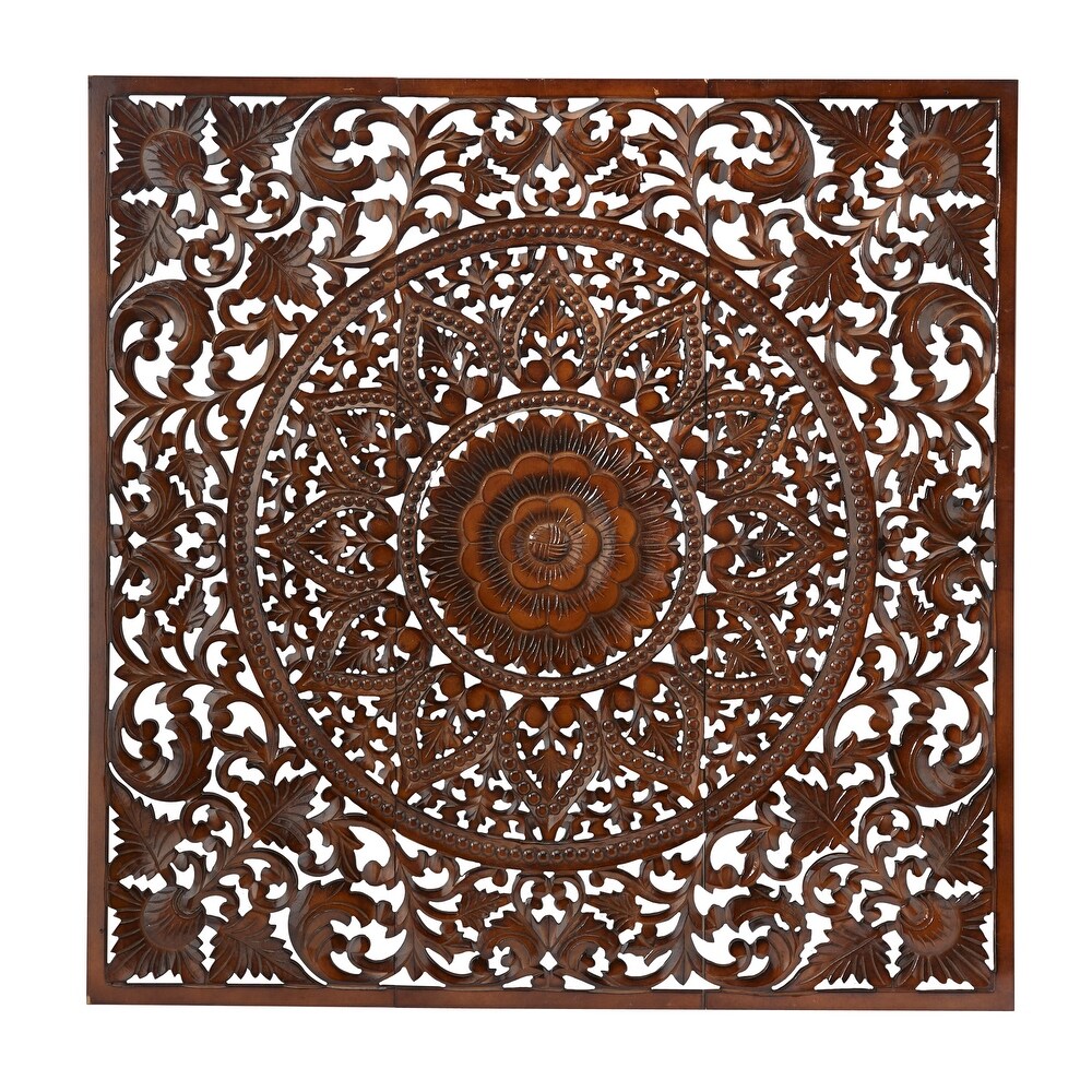 Wood Bohemian Carved Floral Wall Decor ( Set of 3)