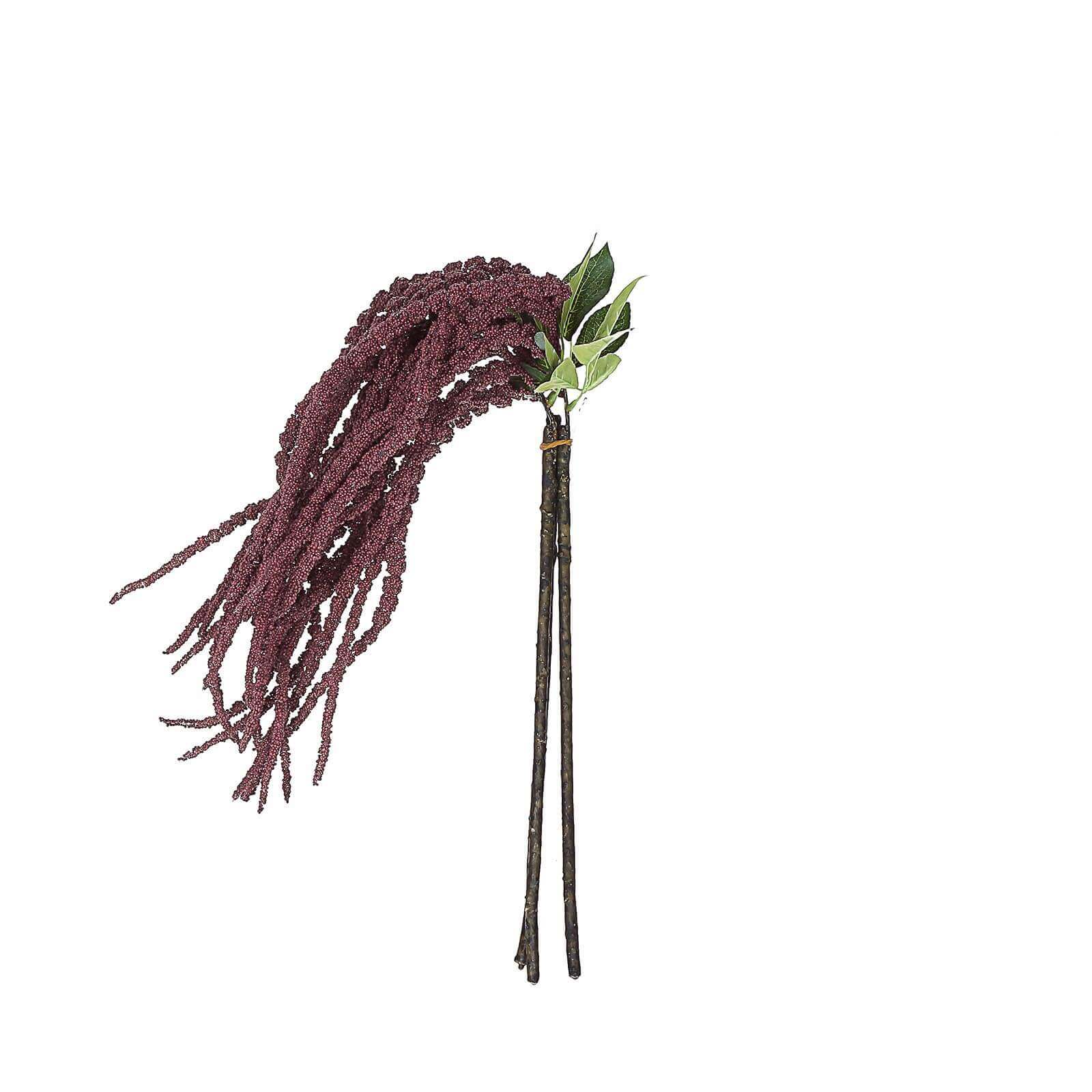 2 Pack Burgundy Artificial Amaranthus Flower Stem Spray and Ivy Leaves 32