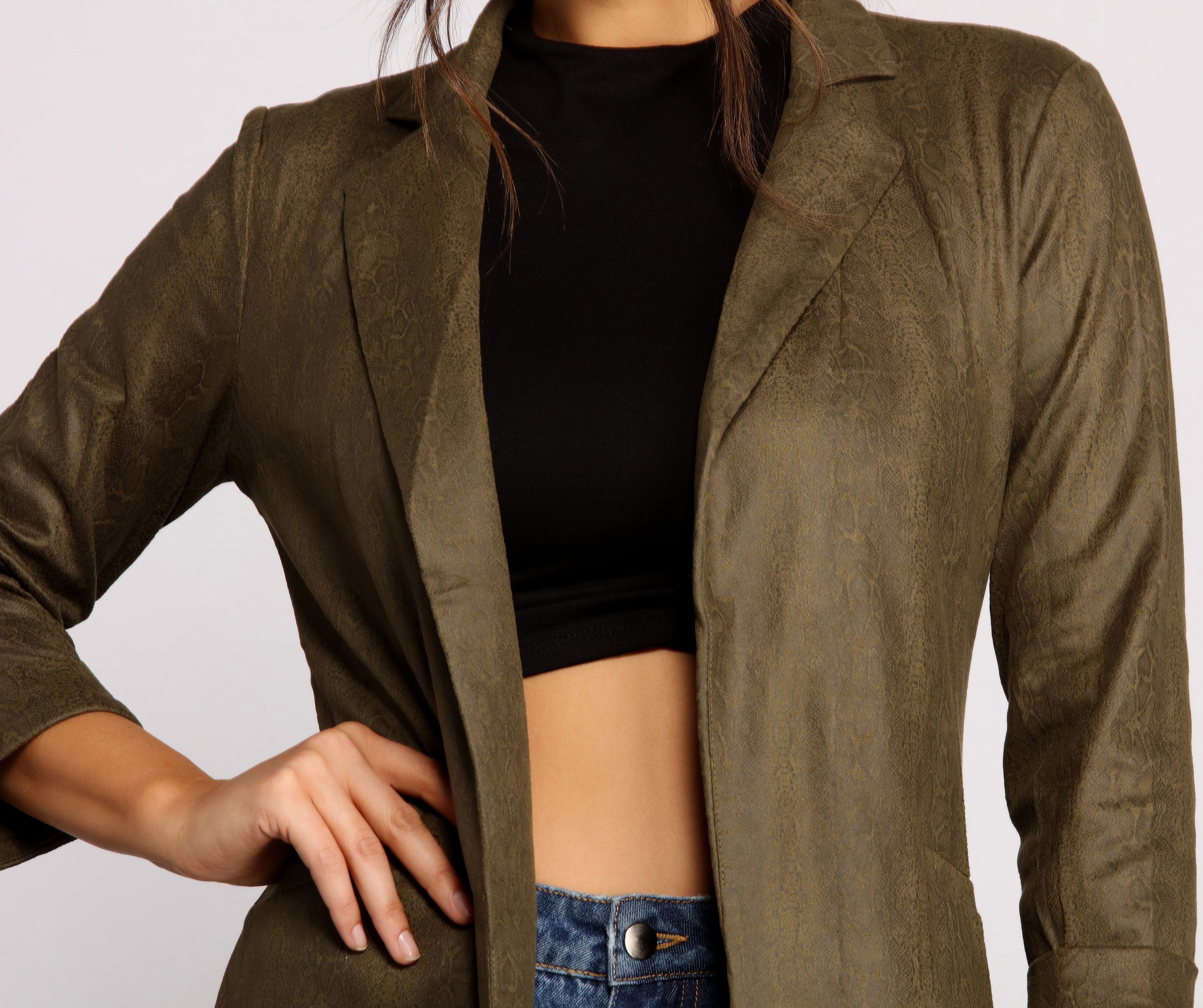 Makin' Moves Faux Suede Long Line Blazer