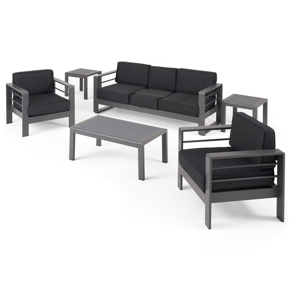 Cape Coral Outdoor 5 Seater Aluminum Sofa Chat Set with 2 Side Tables by Christopher Knight Home