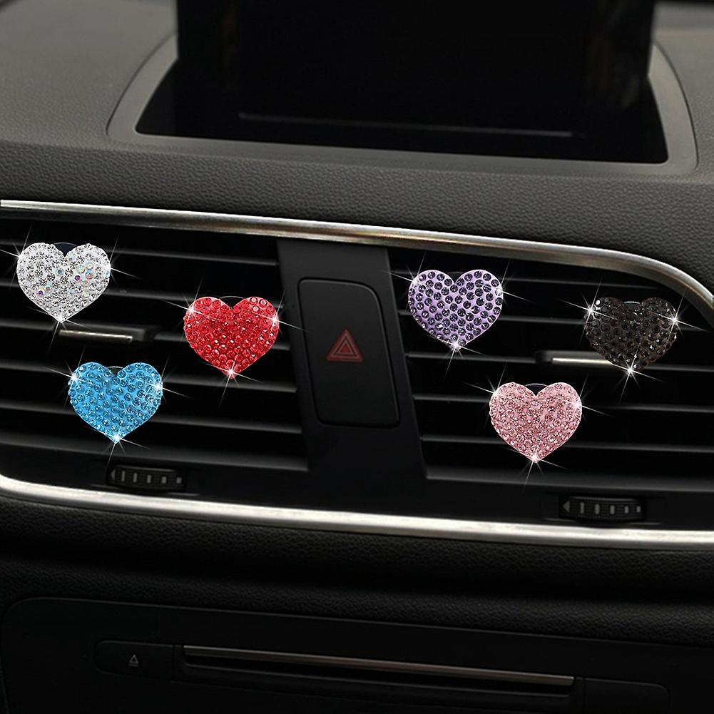 8pcs Bling Heart-shaped Air Vent Clips Charm Crystal Air Freshener Rhinestone Essential Oil Perfume Diffuser Clip Car Accessory Auto Interior Decor Re