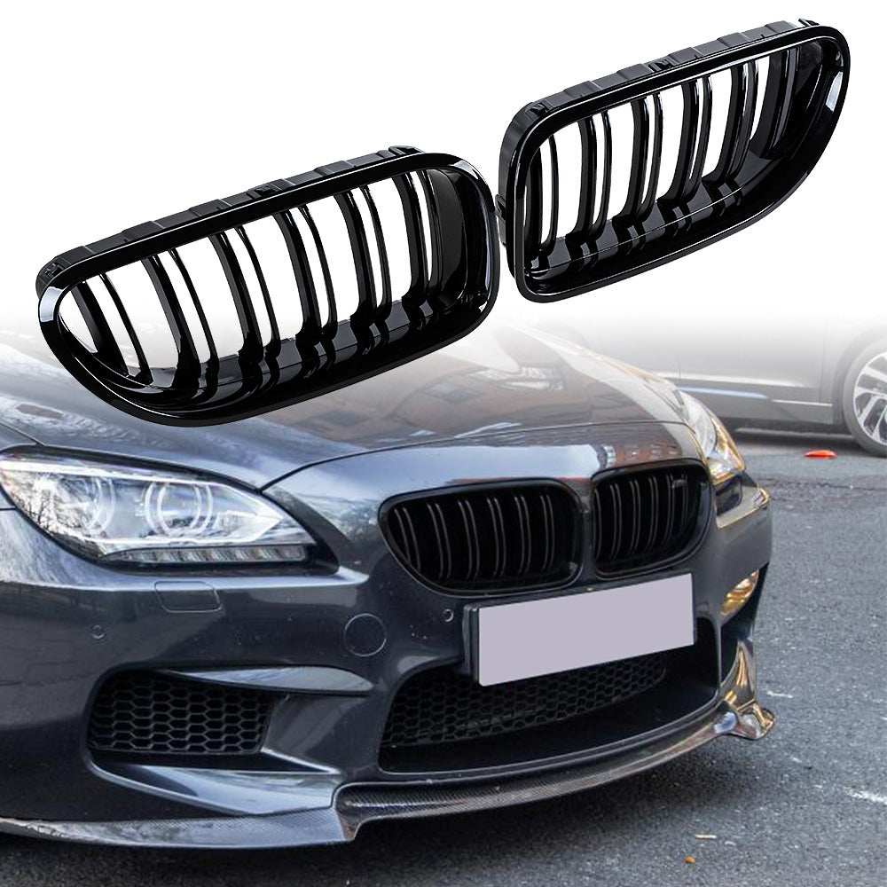 Astra Depot Glossy Black Dual Slats Kidney Grille Fit 2012-2018 BMW F06 F12 F13 Coupe 640i 650i 640d M6