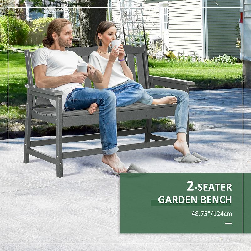 Outsunny Outdoor Garden Bench w/ Backrest and Armrests for Lawn Yard Gray