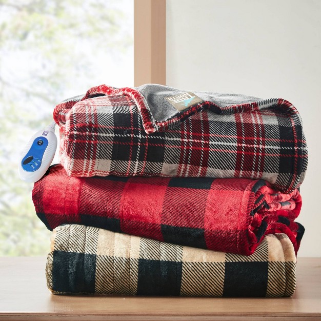 X 70 quot Plaid Plush Oversize Electric Heated Throw Blanket Red