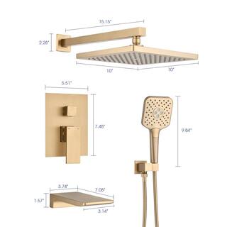 Tahanbath 3-Spray Wall Mounted Dual Shower Head and Handheld Shower Head in Brushed Gold X-W1219-W83536