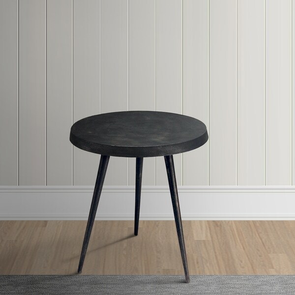 23 Inch Round Modern Minimalist Metal Side Table with Tripod Base， Charcoal Black