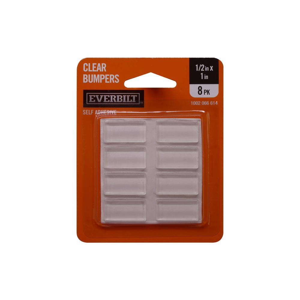 Everbilt 12 in. x 1 in. Clear Soft Rubber Like Plastic Self-Adhesive Rectangular Bumpers (8-Pack) 49963