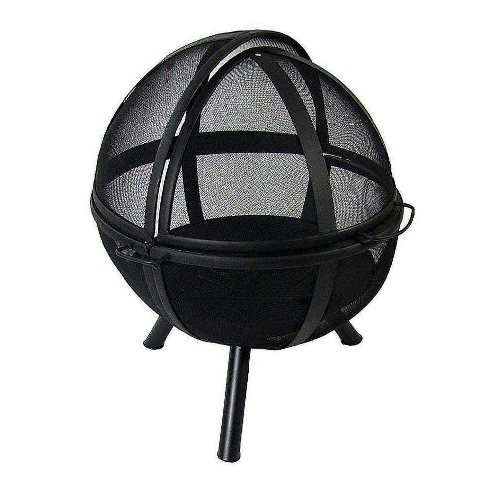 Sunnydaze Decor Flaming Ball 30 in. x 36 in. Round Steel Wood Burning Fire Pit in Black with Cover KF-FBB