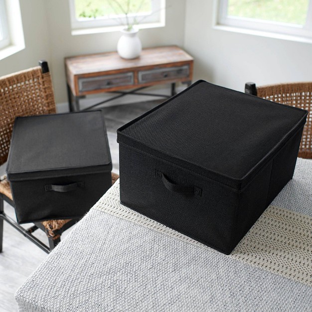 Household Essentials Set Of 2 Jumbo Storage Boxes With Lids Black Linen