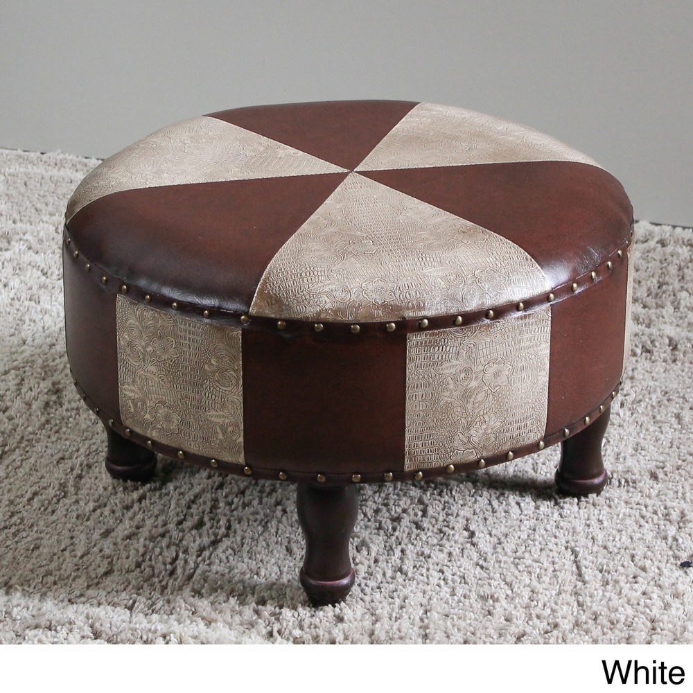 International Caravan Faux Leather Large Round Stool