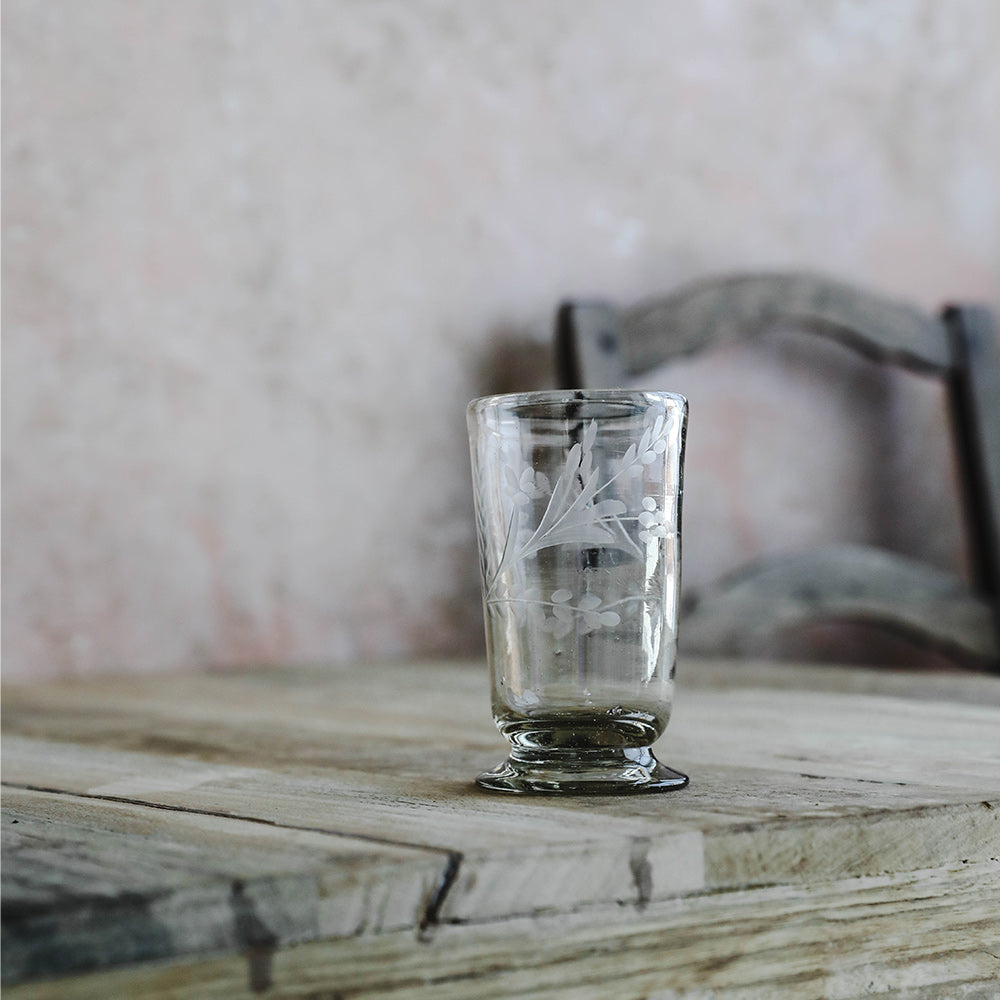 Tall Hand-etched Footed Floral Glassware