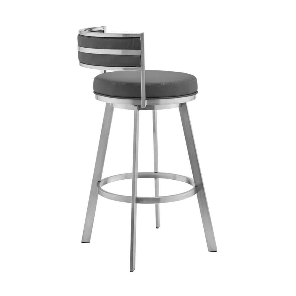 HomeRoots Julia 38 in. Gray Low Back Metal Bar Height (28-33 in.) Bar Stool with Faux Leather Seat 2000476989