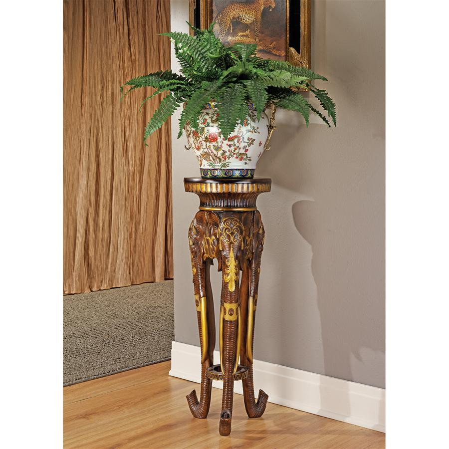 Majestic Elephant Sculptural Pedestal   Mediterranean   Plant Stands And Telephone Tables   by Design Toscano  Houzz