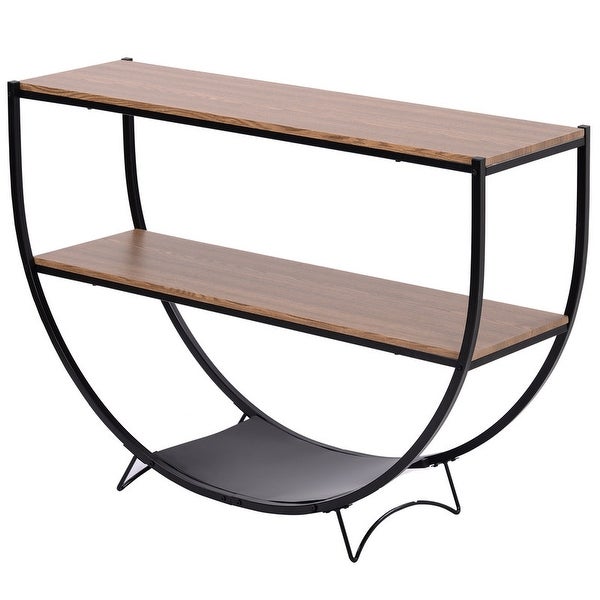 Industrial Sofa Console Table， Metal Demilune Shape Sofa Display Table with Three Shelves， Foyer Table for Hallway， Corridor