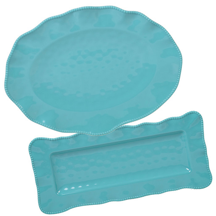 Certified International Perlette Teal Melamine 2-Pc. Platter Set - Rectangular and Oval