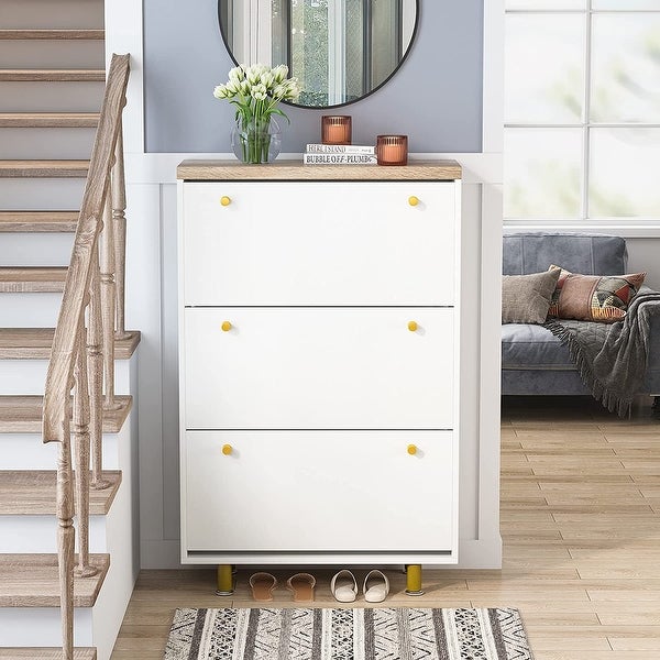 3 Drawer Shoe Cabinet with Flip Door for Entryway - - 36222132