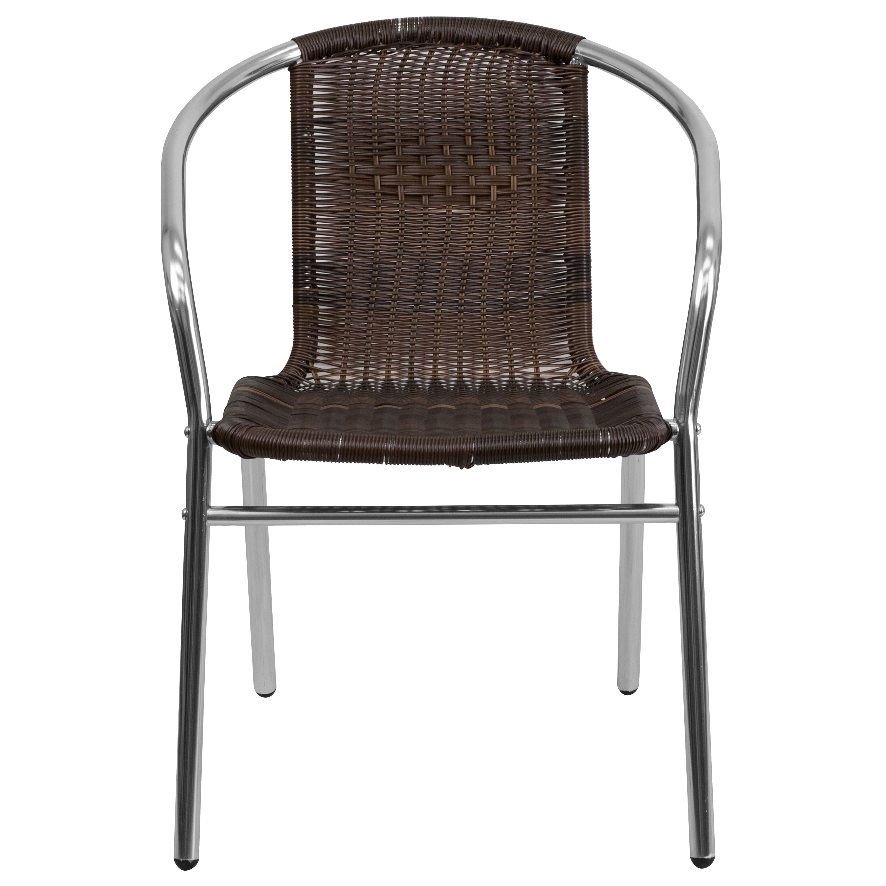 Flash Furniture Commercial Aluminum and Dark Brown Rattan Indoor-Outdoor Restaurant Stack Chair