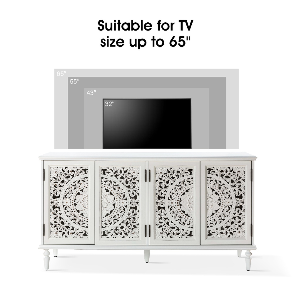 Ismenides Traditional Floral carved Built in Lighting Storage Sideboard With Adjustable shelves By HULALA HOME